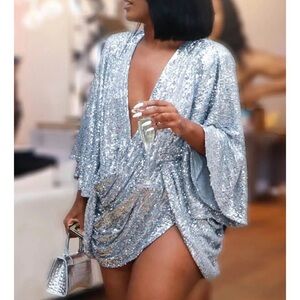 Silver Sequin Wrap Dress
